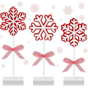 Geetery 3 Pcs Winter Snowflake Decors Wooden Snowflake Table Signs Snowflake Standing Centerpieces for Table Decorations Christmas Xmas Rustic Home Tiered Tray Decor(White,Classic Style)
