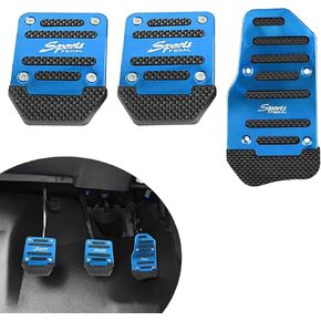3 PCS Car Foot Pedal Accelerated Brake Board, Manual Shield Pedal Set, Non-Slip Metal Striped Pedal Kit, Universal for Most Cars (Blue)