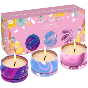 3 Pack Home Scented Candles - Strong Lavender, Vanilla & Rose Candle, 2.5 Oz, 100% Soy, Non-Toxic, Small Candle Set for Aromatherapy & Gifts