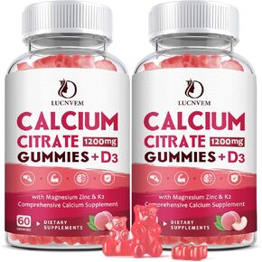(2 Pack) Calcium Citrate 1200mg with Vitamin D3 Supplements Gummies for Women & Men, Calcium Gummies with Vitamin D3 K2, High Absorption for Bone Muscle Healthy- Peach Flavor- 60 Day Supply