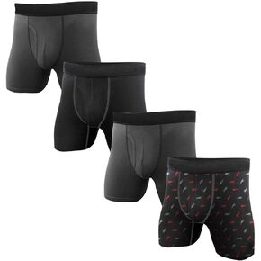 Reebok Mens 4 Pack Performance Boxer Briefs with Comfort Pouch - Grey/Black/Grey/Black Print X-Large