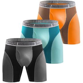 Men's Bamboo Viscose Moisture-Wicking Boxer Briefs Soft Breathable Open Fly Underwear Trunks for Men 3 Pack