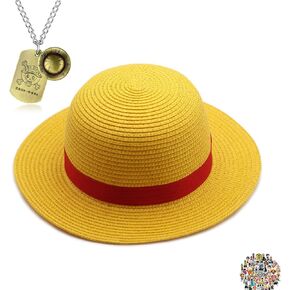 TFYU Straw Hat Luffy hat summer outdoor travel Cosplay Anime Jewelry One P. Stickers Bronze Necklace 22 pcs