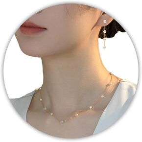 SmileBelle Pearl Necklace and Earring Sets for Women 14K Gold Jewelry Set with Pearl Dangle Earrings for Brides Layered Pearl Necklace Choker as Wedding Jewelry Set Valentines Day Gift for Bridesmaid