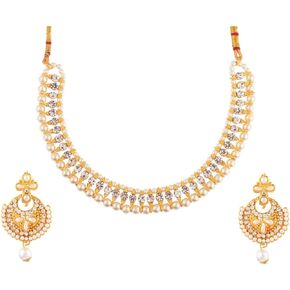 Efulgenz Pearl Necklaces for Women Beaded Necklace Faux Pearl Crystal CZ Cubic Zirconia Choker Necklace Earrings Jewelry Set for Women Bollywood Wedding Jewellery