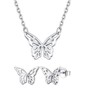 ChicSilver 925 Sterling Silver Butterfly Jewelry Set, Dainty Butterfly Stud Earrings and Necklace Set for Women