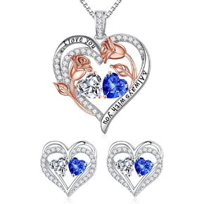 Iefil Double Birthstone Necklace and Birthstone Earrings Set
