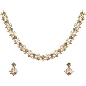 TARINIKA Antique Gold Plated Risay CZ Short Necklace Set with Sleek Floral Design - Indian Jewelry Sets for Women | Perfect for Ethnic Occasions | Classic Indian Necklace | 1 Year Warranty*