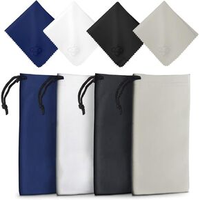 Yogo Vision Microfiber Glasses Pouch n Cloth 4 Set Protect Eyewear Smudges Dirt Ultra-Soft Lens Cloth Bags w/Drawstrings