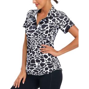 Zamowoty Women's Short Sleeve Golf Shirts 1/4 Zip Up Loose Yoga Running Workout Tops