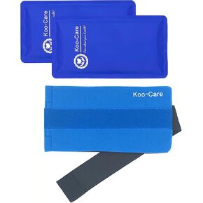 Koo-Care 2 Gel Ice Pack for Injuries Reusable Flexible Hot Cold Pack Wrap with Elastic Strap Cold Compress for Head Shoulder Arm Elbow Wrist Lower Back Knee Ankle - Pain Relief for Migraine 10" x 5"