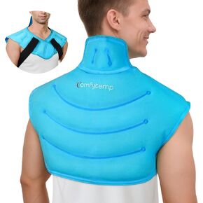 Comfytemp Large Ice Pack for Neck Shoulders Upper Back Pain Relief with Straps, Wearable Reusable Gel Ice Wrap with Cold Compression Therapy Recovery for Upper Back, Cervical, Injury