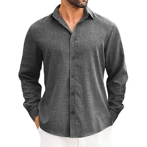 LETSEE Men's Linen Shirts Long Sleeve Untucked Casual Button Down Shirts for Men Business Dress Clothes Fashion Beach Tops