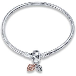 KUNSIR 925 Sterling Silver Snake Chain Bracelet with Lucky Leaf Charm Bracelets for Women Teen