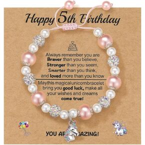 Kvekstio Unicorn Gift Happy Bday Bracelet with Unicorn Charm Gift for 3 4 5 6 7 8 9 10 Years Old Daughter Granddaughter Niece
