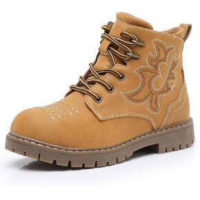 Ahannie Girls Boys Combat Boots Kids Side Zipper Embroidered Outdoor Casual Ankle Shoes (Toddler/Little Kid/Big Kid)