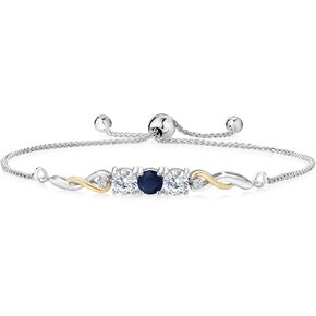 Gem Stone King 925 Sterling Silver and 10K Yellow Gold Sapphire and Moissanite and Lab Grown Diamond Tennis Bracelet For Women (1.62 Cttw, September Birthstone, Fully Adjustable Up to 9 Inch)