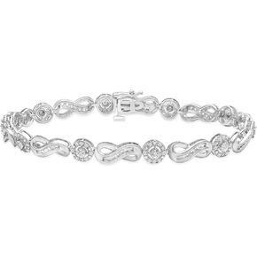 Jewelili Sterling Silver 1/2 Cttw Natural White Round and Baguette Diamond Link Bracelet, 7.25" in Saudi Arabia