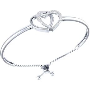Demira Jewels Interlocking Hearts Natural Diamond Bolo Bracelet in 925 Sterling Silver