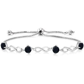 Gem Stone King 925 Sterling Silver Black Onyx Adjustable Infinity Tennis Bracelet For Women By Keren Hanan (1.90 Cttw, Round 5MM, Gemstone Birthstone, Fully Adjustable Up to 9 Inch)