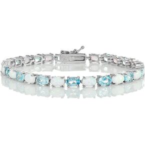 Ice Gems Sterling Silver Gemstone and Created White Opal 6x4mm Oval Tennis Bracelet