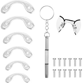6 Pcs Nose Bridge for Glasses Eyeglasses Nose Pads U Shaped Glasses Bridge Strap Saddle Bridge Silicone Anti-Slip Replacement Nosepad with Screwdriver Screw-in Eyeglasses Nose Piece for Glasses Repair