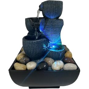 Indoor Tabletop Water Fountain, Resin Meditation Fountain, Desktop Fountain with Color LED Light, Indoor Waterfall Feature for Home Office Decor