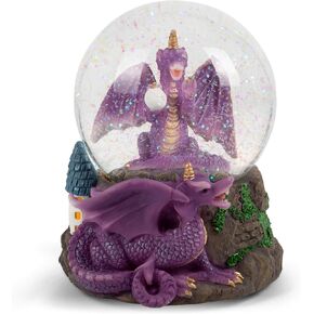 Elanze Designs Purple Dragon with Orb on Castle Tabletop Figurine Decoration 100MM Sturdy Glitter Water Musical Snow Globe Plays Tune Fantasie Impromptu by Chopin