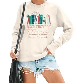 BENGELY Book Sweatshirt Women Funny Book Lover Graphic Shirt Reading Bookworm Pullover Hoodie Floral Casual Long Sleeve Tops