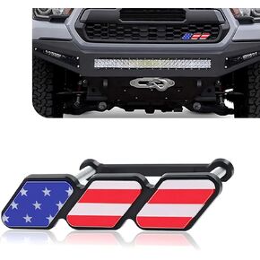 1 PC Car Front Grille Badge, 4.7" x 0.98" Patriotic Personalized Diamond-Shaped Decoration, ABS Anti-Rust Center Mesh Sign, Compatible with 4Runner Tacoma Tundra (Red #American Flag)