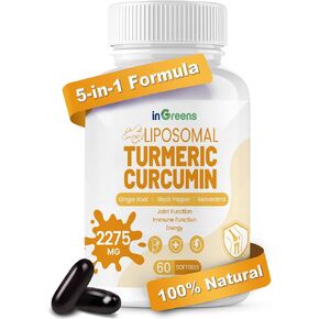 Liposomal Turmeric Supplement - 2275mg Turmeric Curcumin with Organic Ginger, Black Pepper & Resveratrol - High Absorption Turmeric and Ginger Supplement for Joint Support - 60 Softgels