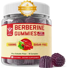 Berberine Supplement 1500mg with Soluble Fiber, B1, B3 & B6, Sugar Free Berberine HCL Gummies, High Bioavailability AMPK Activitor for Metabolism Balanced, Daily Digestive & Body Management, 60 Cts