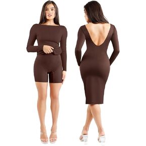 Popilush Shapewear Cocktail Dress Backless Shaper Dress with Built in Shapewear Long Sleeve Cocktail Dresses for Women in Kuwait