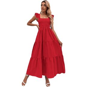 MakeMeChic Women's Summer Boho Dress Casual Floral Print Spaghetti Strap Square Neck Long Maxi Dress Beach Sun Dress