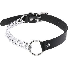 Black Goth Leather Choker Necklaces for Women Heart Circle Cosplay Collar Neckband Adjustable