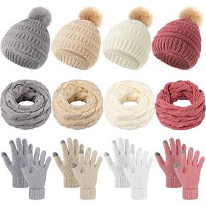 Liitrsh 12 Pcs Winter Women Beanie Hat Scarf Glove Set Knitted Cap Neck Warmer Touchscreen Glove Comfortable Soft Warm Set