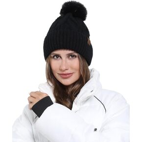 Womens Pom Beanie Hat Fur Pompom Winter Soft Warm Cap