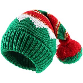 Women Men Christmas-Elf-Beanies-Hat Knit-Santa Hat Xmas Red and Green Hat for Adults