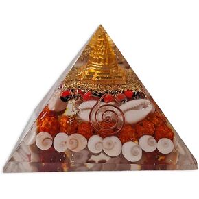 Laxmi Pyramid Gomati Chakra, Rudraksha, Cowrie Kodi and Ratti Seeds Pyramid - 85mm to 90mm Large Orgone Pyramid with Shree Yantra in Saudi Arabia