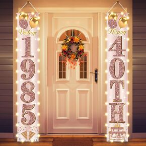 40th Birthday Party Banner Lighted Decorations for Women-Pink Rose Gold Vintage 1984 Birthday Decorations Door Banners with LED Light, Cheers to 40 Years Old Birthday Party Supplies Decor