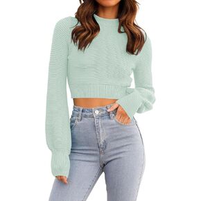 ZESICA Women's Fall Mock Neck Cropped Sweater Long Sleeve Soft Ribbed Knit Pullover Jumper Tops