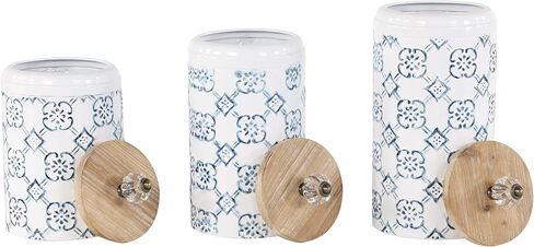 Deco 79 Metal Floral Decorative Jars, Set of 3 12", 10", 9"H, Blue in Saudi Arabia