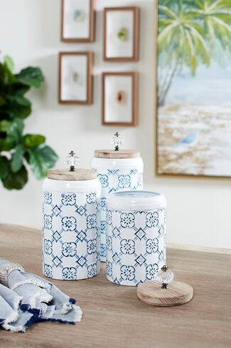 Deco 79 Metal Floral Decorative Jars, Set of 3 12", 10", 9"H, Blue in Saudi Arabia