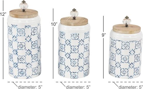 Deco 79 Metal Floral Decorative Jars, Set of 3 12", 10", 9"H, Blue in Saudi Arabia