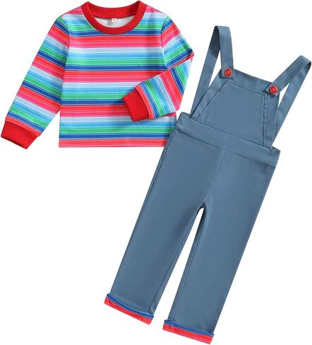 Kids Toddler Baby Boy Girl Halloween Chucky Costume Long Sleeve Striped Top Rompers Jumpsuit Cosplay Outfits Sets in Kuwait