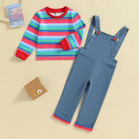 Kids Toddler Baby Boy Girl Halloween Chucky Costume Long Sleeve Striped Top Rompers Jumpsuit Cosplay Outfits Sets in Kuwait