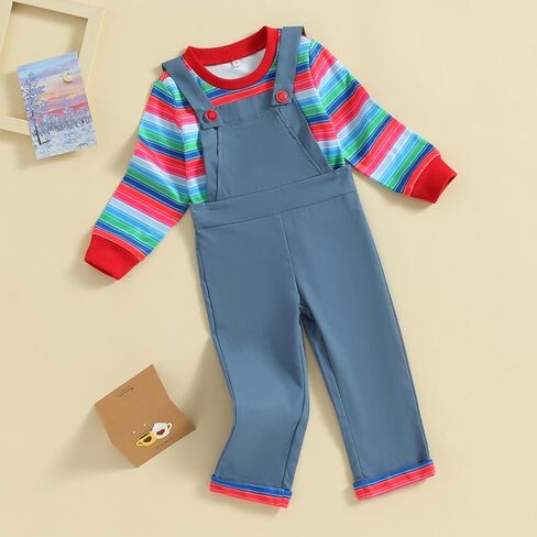 Kids Toddler Baby Boy Girl Halloween Chucky Costume Long Sleeve Striped Top Rompers Jumpsuit Cosplay Outfits Sets in Kuwait