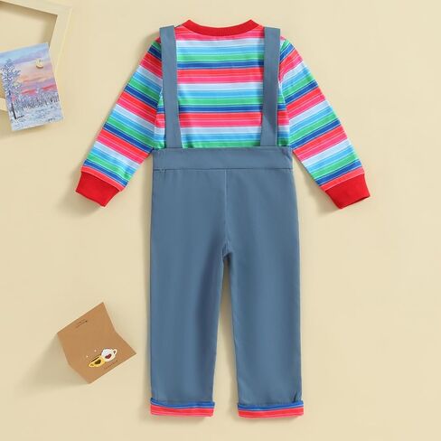 Kids Toddler Baby Boy Girl Halloween Chucky Costume Long Sleeve Striped Top Rompers Jumpsuit Cosplay Outfits Sets in Kuwait
