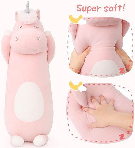 morismos 36.2 "وسادة الجسم يونيكورن كبيرة المعانقة وسادة الحيوان المحشو يونيكورن، لعبة أفخم لينة للأطفال فتاة، وسادة الجسم الحيوان لعيد الميلاد عيد ميلاد عيد الحب، الوردي in Kuwait