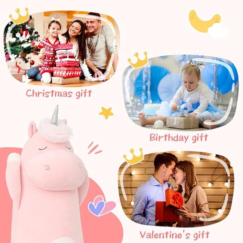 morismos 36.2 "وسادة الجسم يونيكورن كبيرة المعانقة وسادة الحيوان المحشو يونيكورن، لعبة أفخم لينة للأطفال فتاة، وسادة الجسم الحيوان لعيد الميلاد عيد ميلاد عيد الحب، الوردي in Kuwait